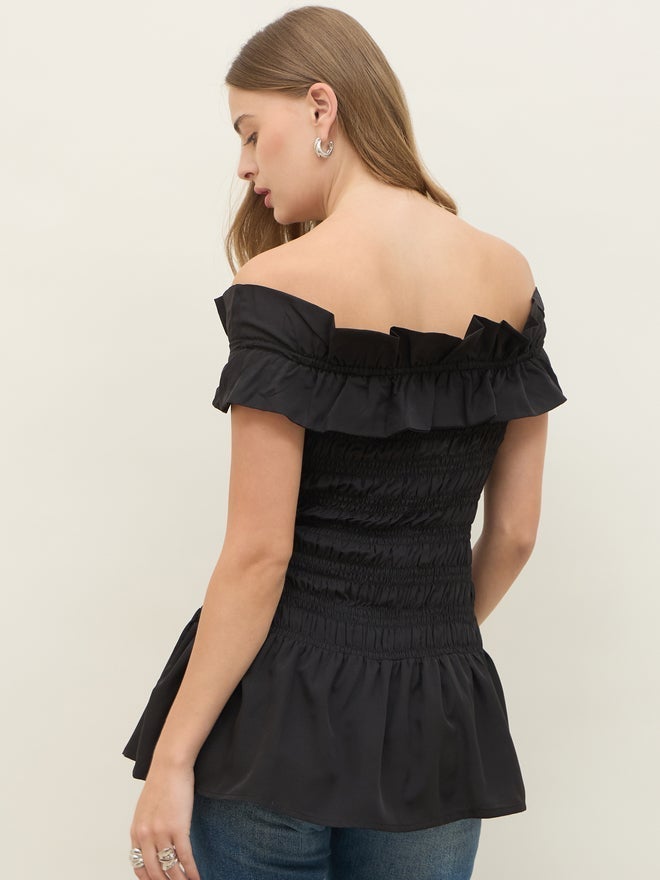 Styli Off Shoulder Smocked Detail Longline Top - Image 5